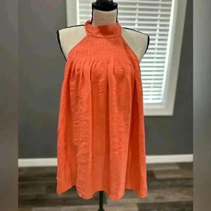 Alice + Olivia 100% Silk Coral Fit and Flare Mini Dress Halter Neck Lined Medium